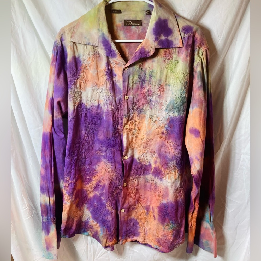 Hand dyed super vibrant XXL womens embroidered blouse